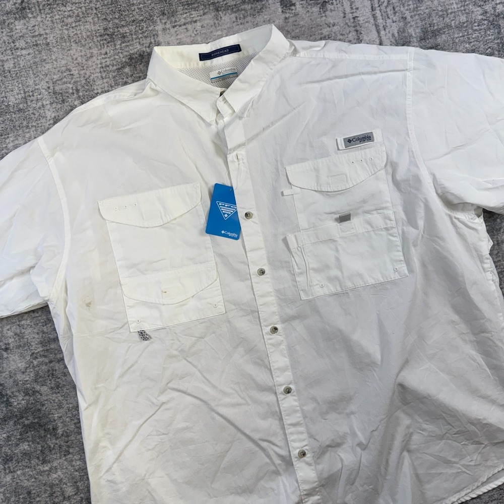 Columbia PFG Bonehead Shirt Mens 3XB White Performance Fishing Vented NEW